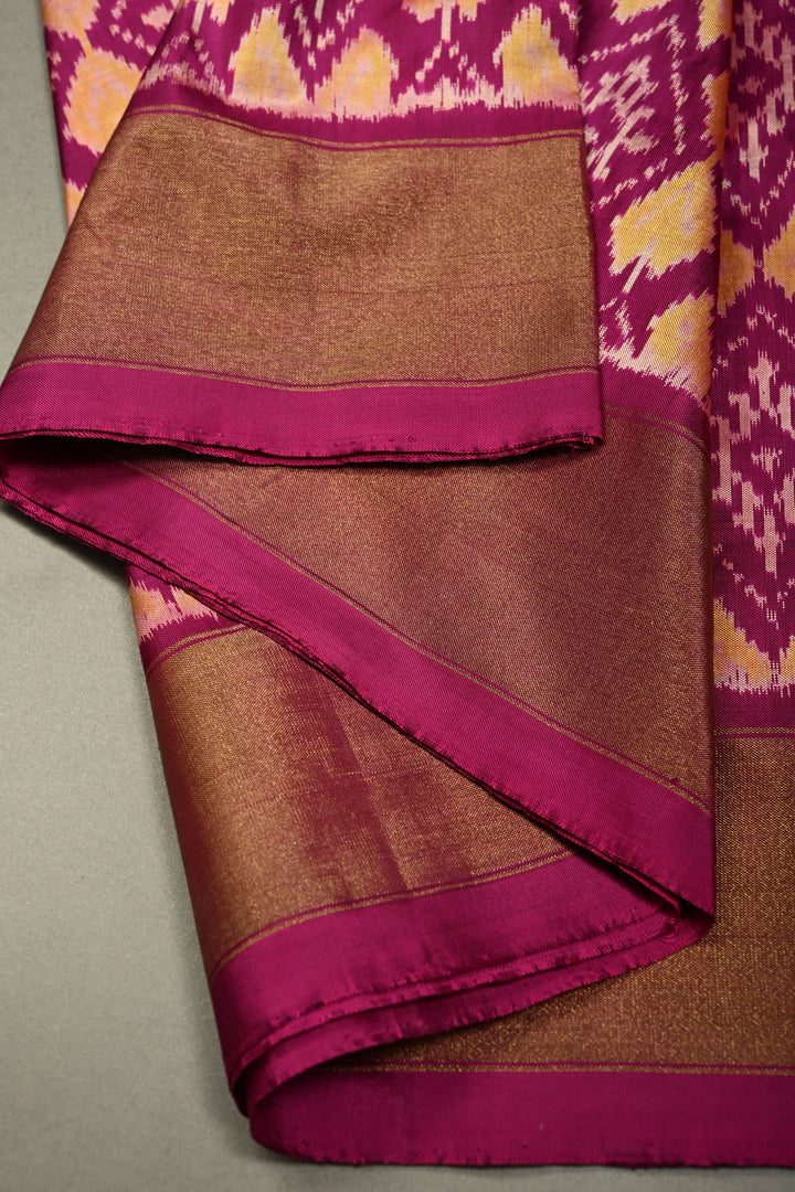 Purple Pochampally Ikkat Pure Silk Saree with Geomatric Brocade Jaal and Tissue Zari Border  | SILK MARK CERTIFIED | SHOBITAM