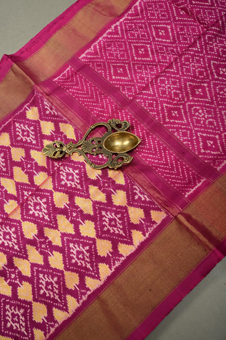 Purple Pochampally Ikkat Pure Silk Saree with Geomatric Brocade Jaal and Tissue Zari Border  | SILK MARK CERTIFIED | SHOBITAM