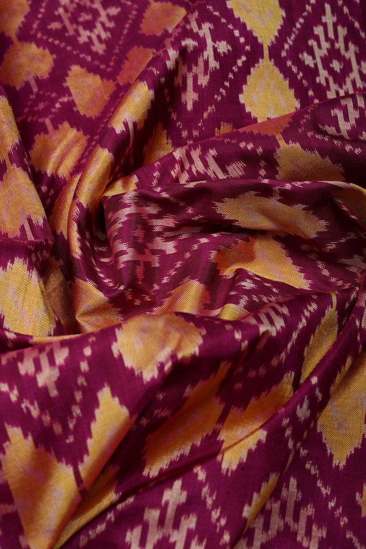 Purple Pochampally Ikkat Pure Silk Saree with Geomatric Brocade Jaal and Tissue Zari Border  | SILK MARK CERTIFIED | SHOBITAM