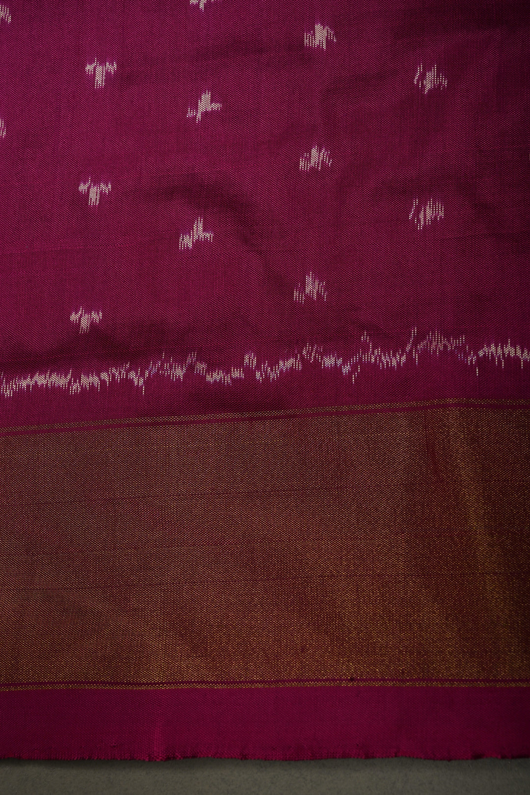 Purple Pochampally Ikkat Pure Silk Saree with Geomatric Brocade Jaal and Tissue Zari Border  | SILK MARK CERTIFIED | SHOBITAM