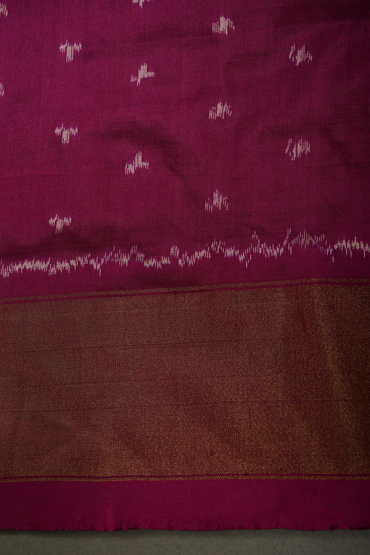 Purple Pochampally Ikkat Pure Silk Saree with Geomatric Brocade Jaal and Tissue Zari Border  | SILK MARK CERTIFIED | SHOBITAM