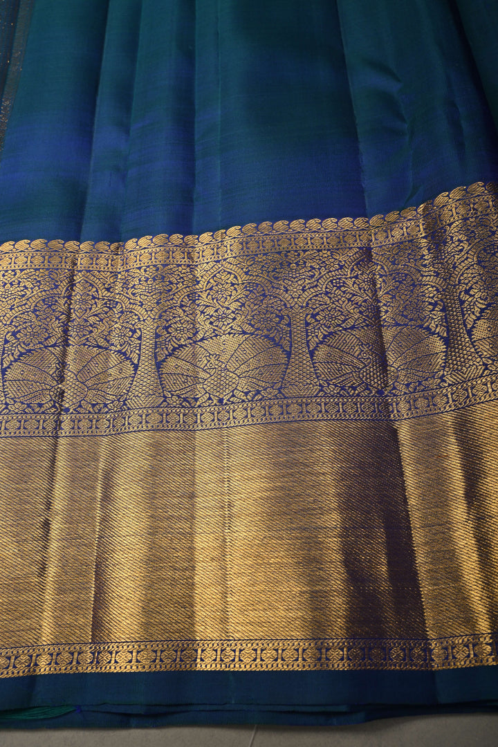 Blue-Purple Dual Tone Pure Gadwal Silk Saree with Patola Zari Brocade and Wide Zari Border | SILK MARK CERTIFIED | SHOBITAM