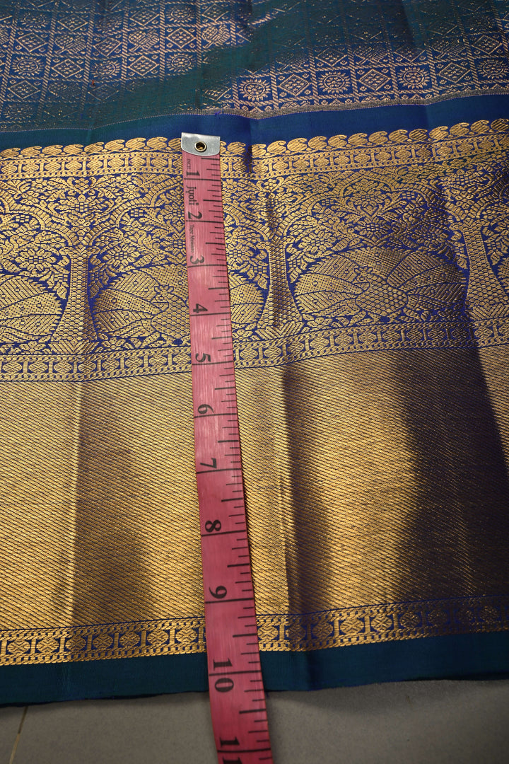 Blue-Purple Dual Tone Pure Gadwal Silk Saree with Patola Zari Brocade and Wide Zari Border | SILK MARK CERTIFIED | SHOBITAM