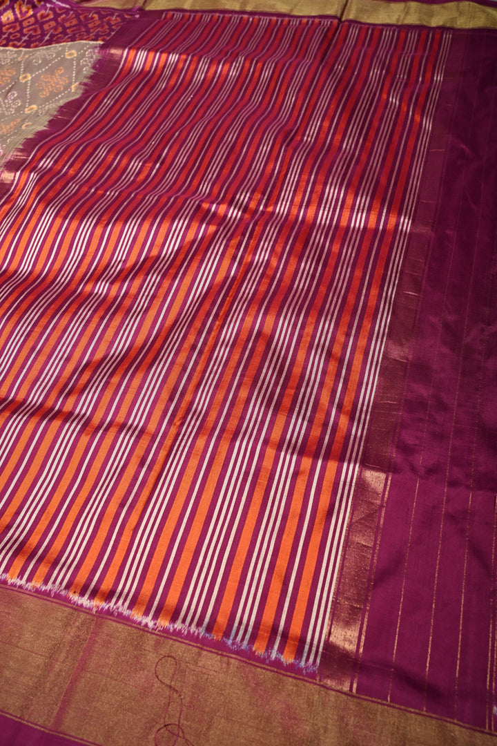 Dusty Amethyst Pochampally Ikkat Pure Silk Saree with Kolam Design and Panel Design on Tissue Zari Border  | SILK MARK CERTIFIED | SHOBITAM