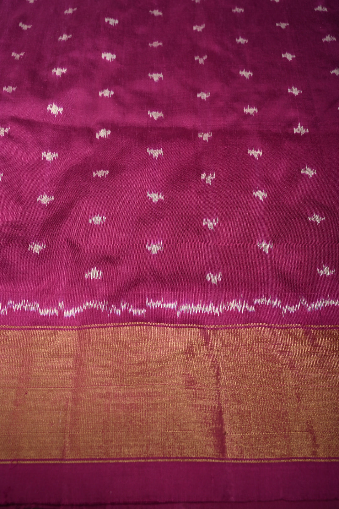 Dusty Amethyst Pochampally Ikkat Pure Silk Saree with Kolam Design and Panel Design on Tissue Zari Border  | SILK MARK CERTIFIED | SHOBITAM