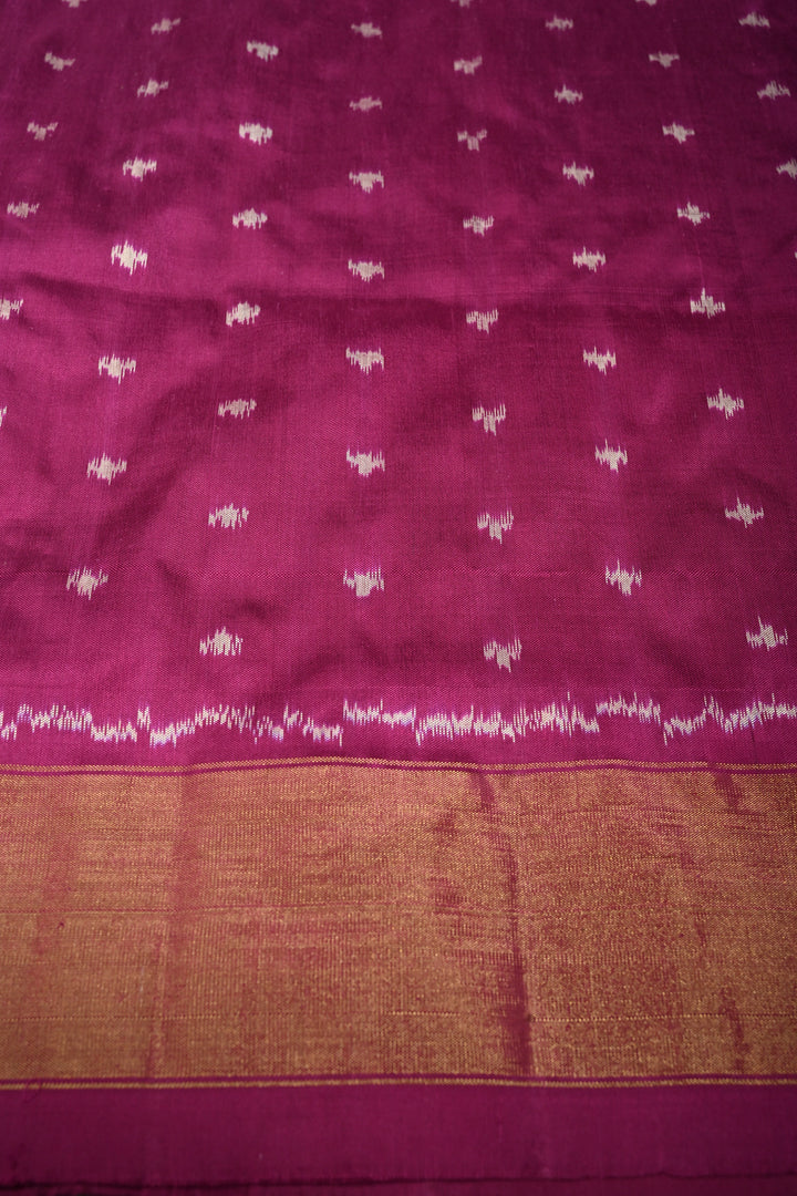 Dusty Amethyst Pochampally Ikkat Pure Silk Saree with Kolam Design and Panel Design on Tissue Zari Border  | SILK MARK CERTIFIED | SHOBITAM