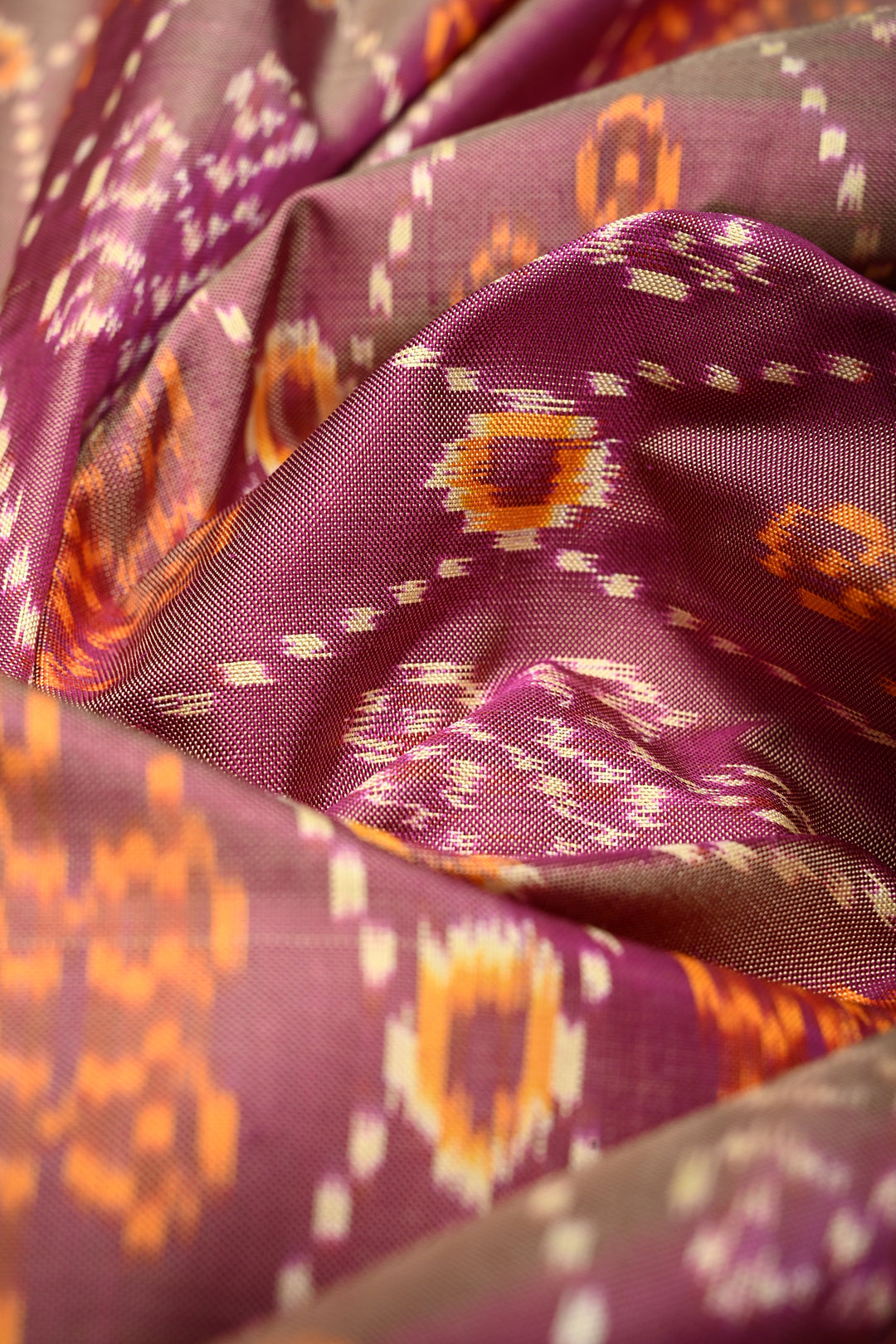 Dusty Amethyst Pochampally Ikkat Pure Silk Saree with Kolam Design and Panel Design on Tissue Zari Border  | SILK MARK CERTIFIED | SHOBITAM