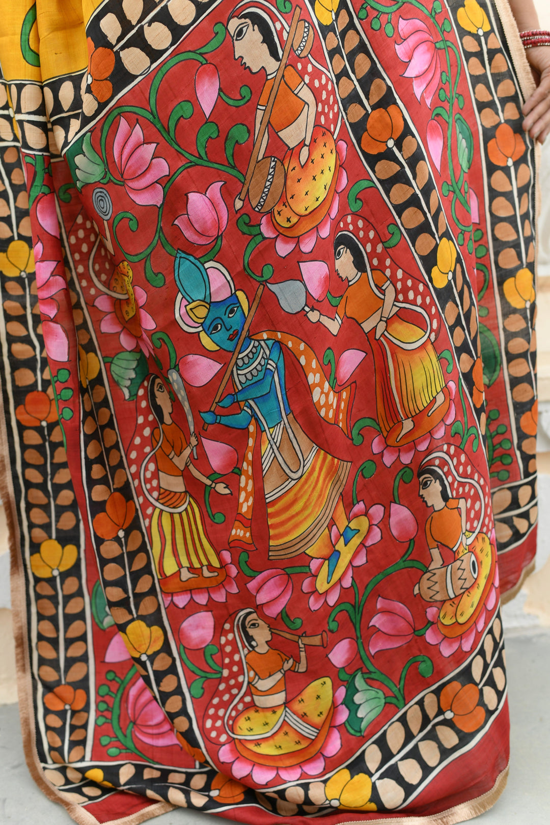 Prussian Blue Pure Handloom Tussar Silk saree with Kalamkari Pichawai Handpainted | SILK MARK CERTIFIED (Copy)