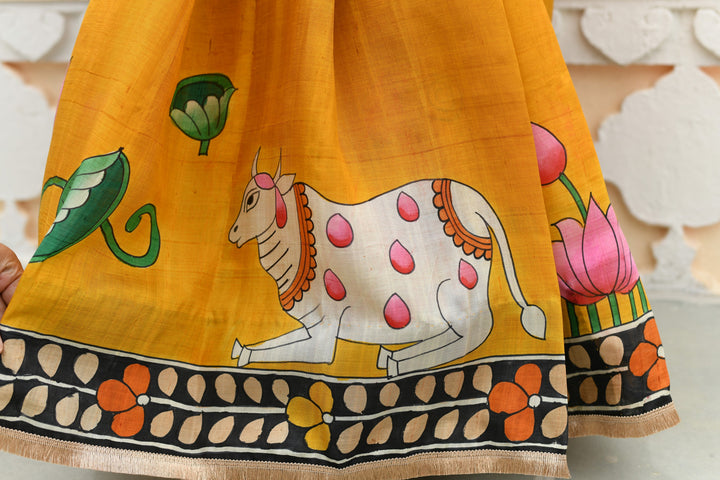 Prussian Blue Pure Handloom Tussar Silk saree with Kalamkari Pichawai Handpainted | SILK MARK CERTIFIED (Copy)