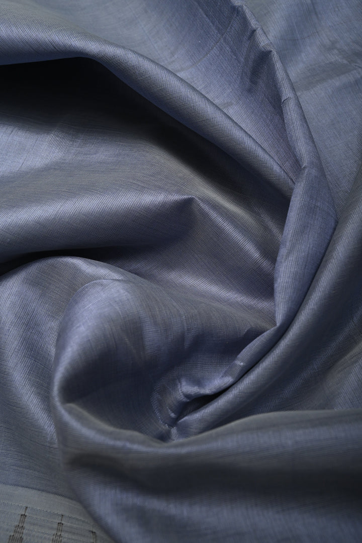 Dusty Gray Kanchi Silk Cotton Handloom Saree with Contrast Tissue Zari Border and Pallu | SHOBITAM