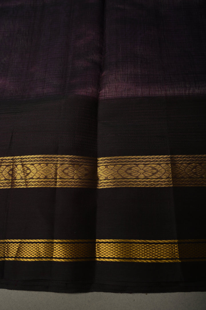 Purple-Gray Dual Tone Kanchi Silk Cotton Handloom Saree with Checks Pattern and Contrast Zari Border | SHOBITAM