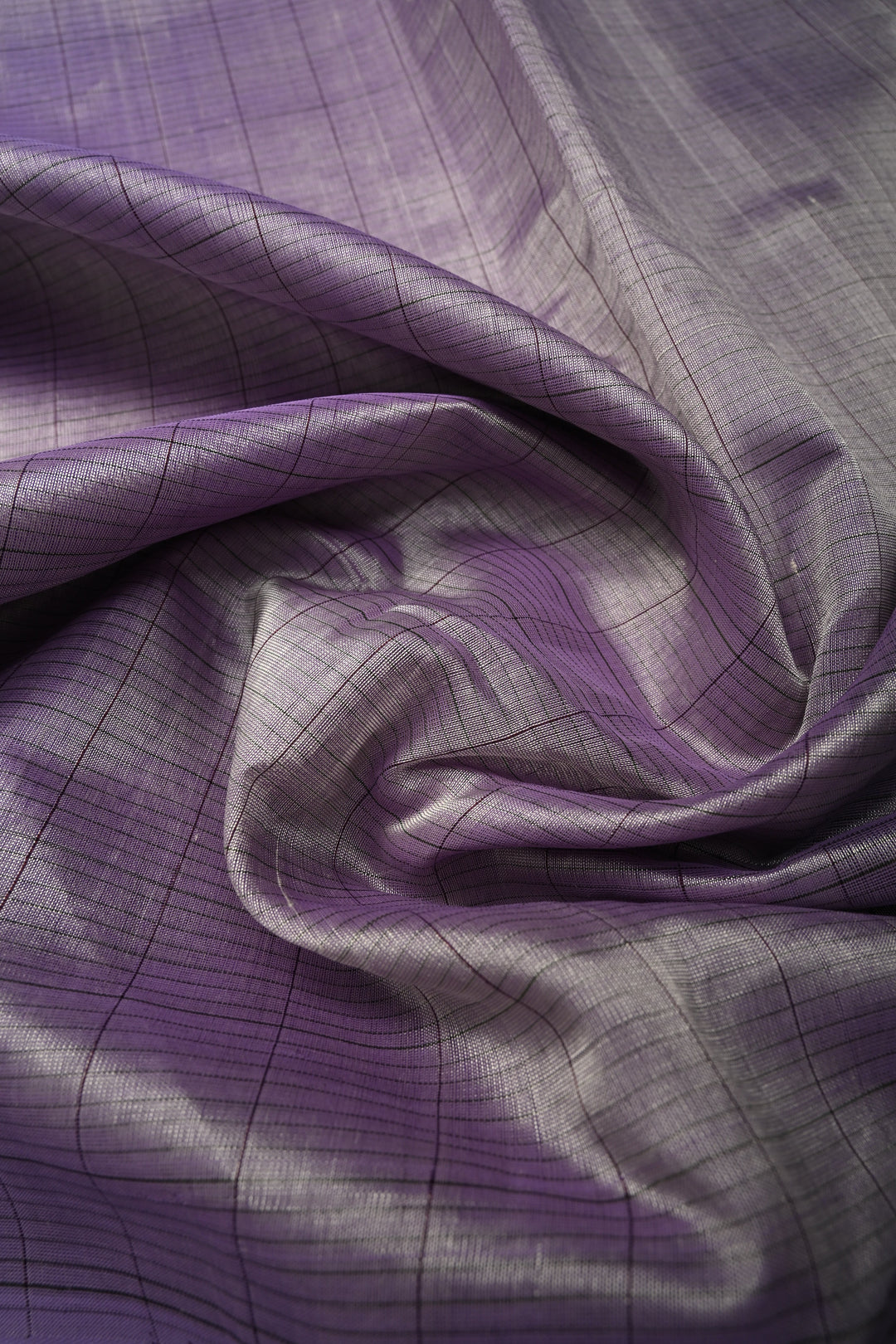 Purple-Gray Dual Tone Kanchi Silk Cotton Handloom Saree with Checks Pattern and Contrast Zari Border | SHOBITAM