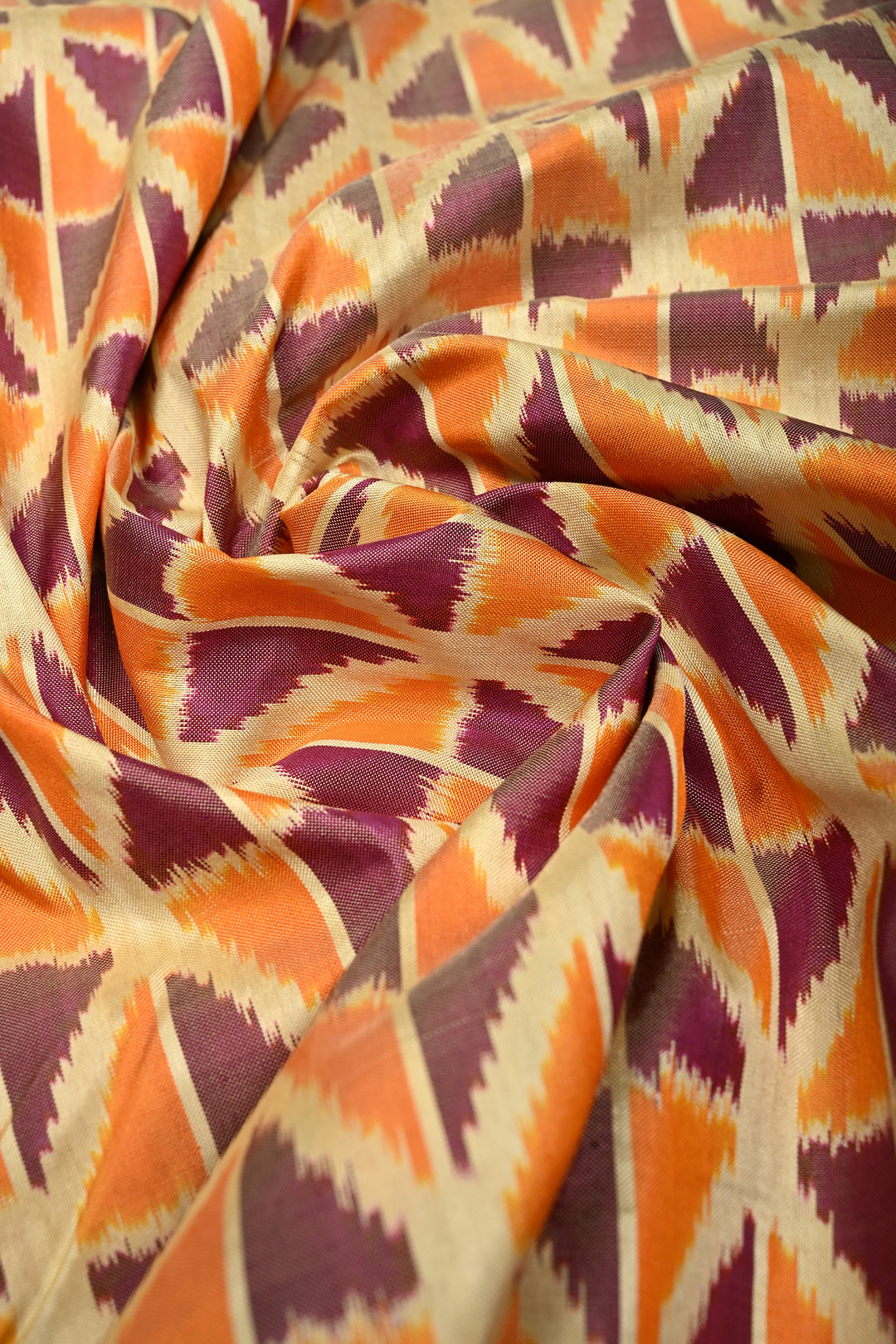 Muted Yellow Pochampally Ikkat Pure Silk Saree with Kente Design and Diagonal Stripes Contrast Panel on Tissue Zari Border  | SILK MARK CERTIFIED | SHOBITAM