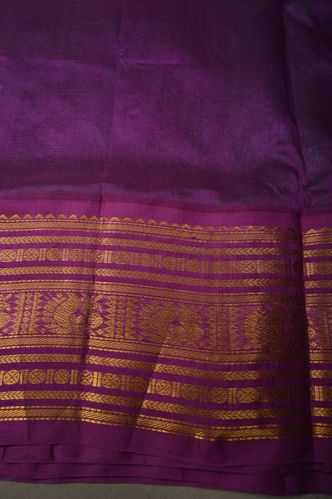 Green Vairaoosi Zari Stripes on Kanchi Silk Cotton Handloom Saree with Zari Buttas and Contrast Zari Border | SHOBITAM