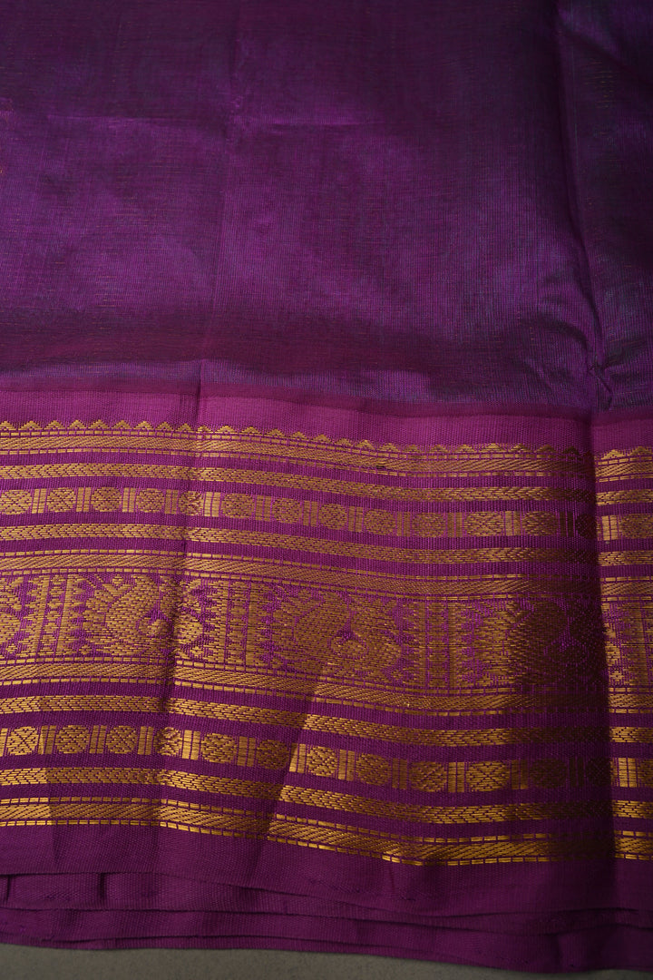 Green Vairaoosi Zari Stripes on Kanchi Silk Cotton Handloom Saree with Zari Buttas and Contrast Zari Border | SHOBITAM