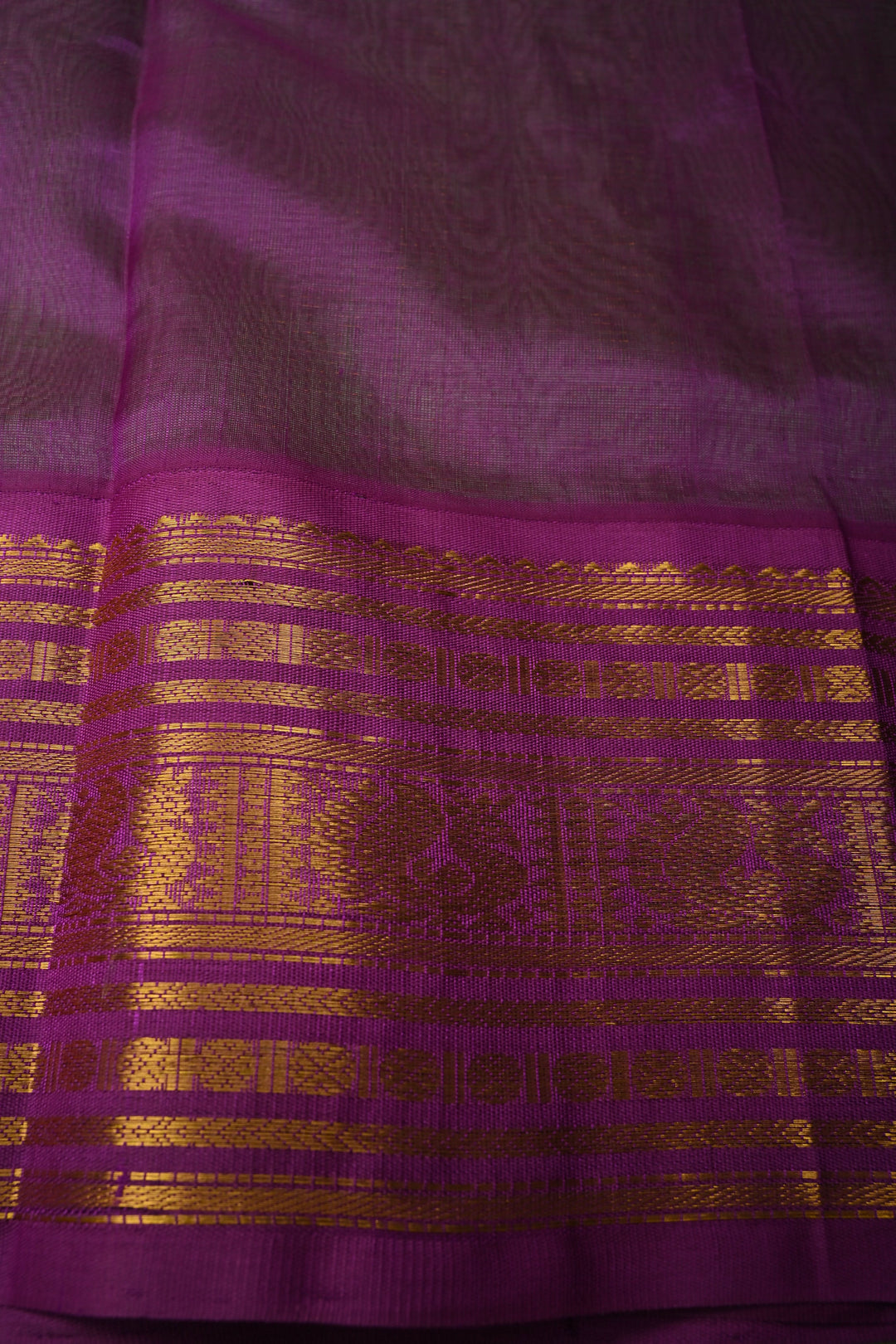 Pista Green Vairaoosi Zari Stripes on Kanchi Silk Cotton Handloom Saree with Zari Buttas and Contrast Zari Border | SHOBITAM