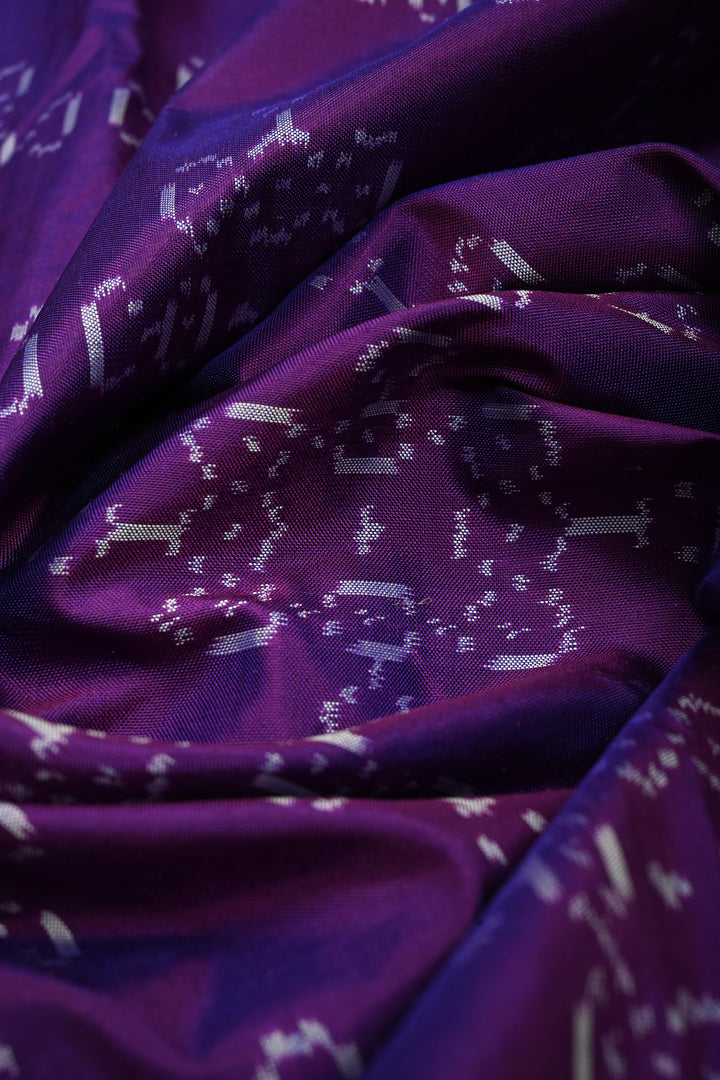 Royal Purple Pochampally Ikkat Pure Silk Saree with Pulli Kolam Design and Contrast Panel Design on Tissue Zari Border  | SILK MARK CERTIFIED | SHOBITAM