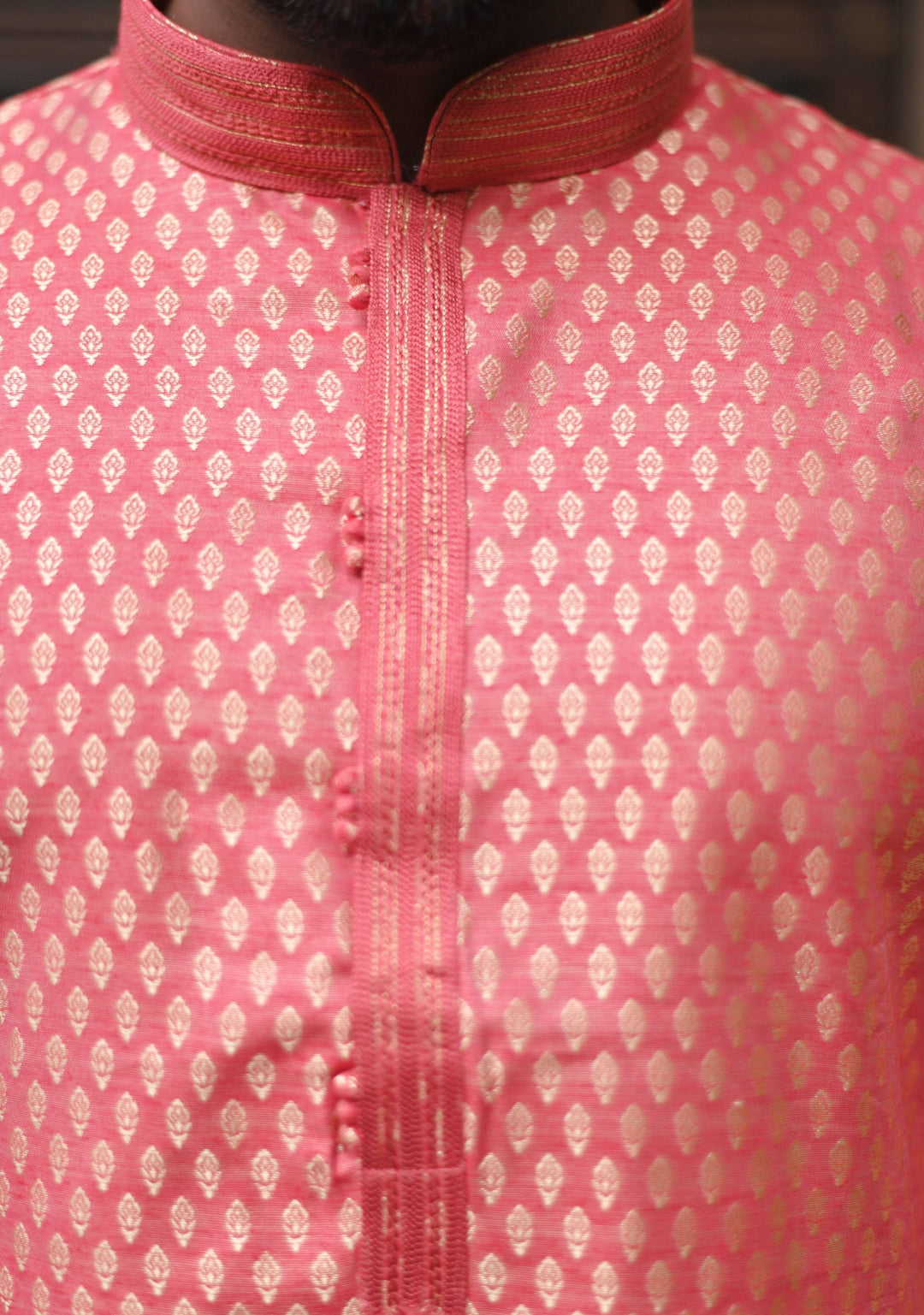 Peach Pink Self Weave Kurta pajama Set for Men, Multiple Sizes | Ethnic Menswear by Shobitam
