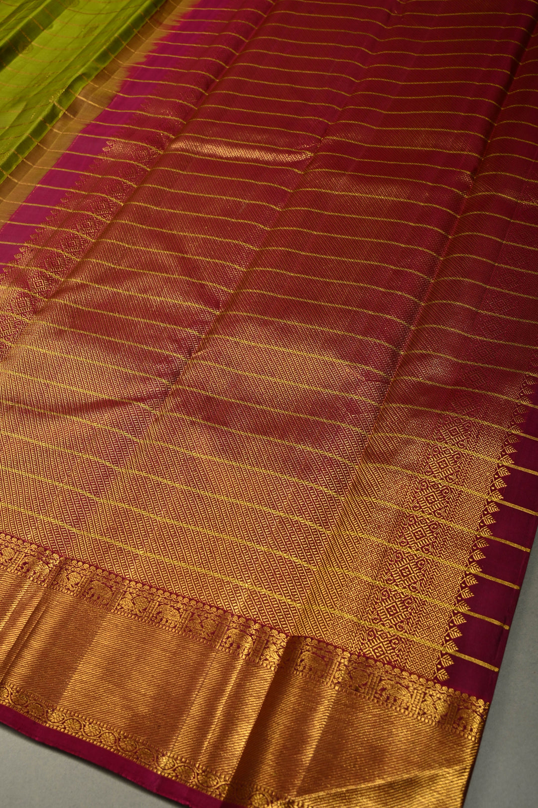 Mehendi Green Zari Checks on Gadwal Pure Silk Saree with Zari Buttas and Contrast Zari Border | SILK MARK CERTIFIED | SHOBITAM