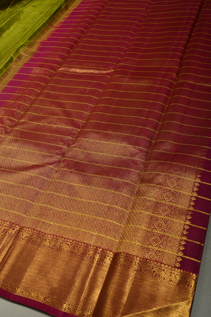 Mehendi Green Zari Checks on Gadwal Pure Silk Saree with Zari Buttas and Contrast Zari Border | SILK MARK CERTIFIED | SHOBITAM