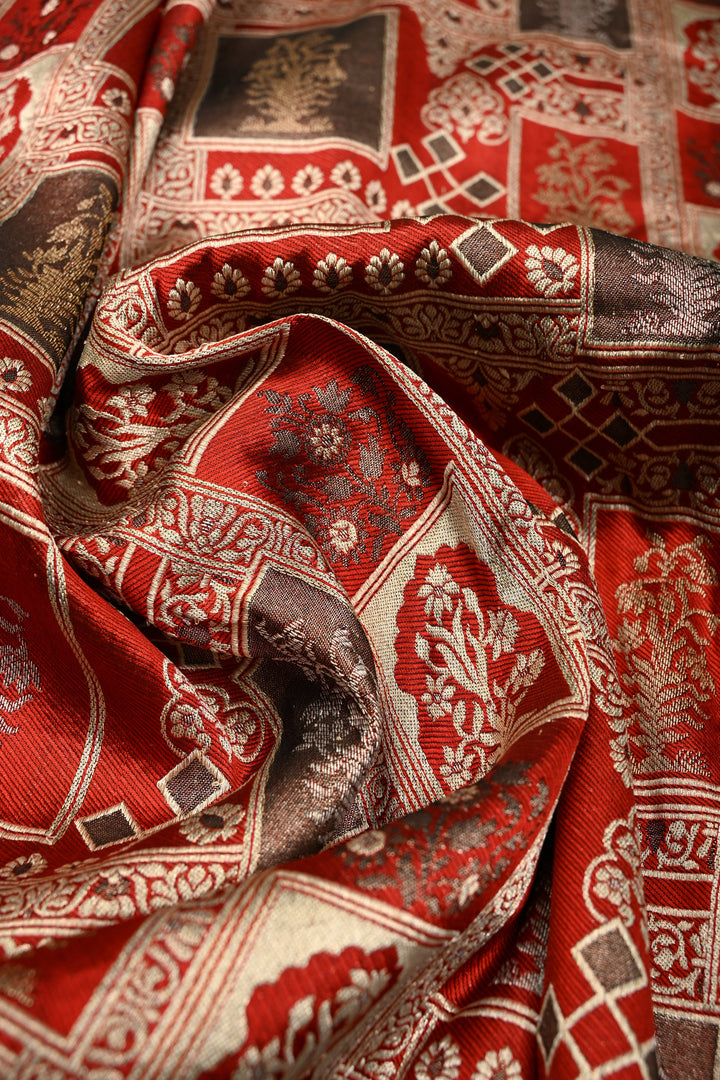 Brick Red Persian Jaal Banarasi Saree with Floral,Muniya motif Border and Rich pallu | SILK MARK CERTIFIED
