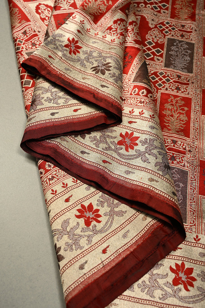 Brick Red Persian Jaal Banarasi Saree with Floral,Muniya motif Border and Rich pallu | SILK MARK CERTIFIED