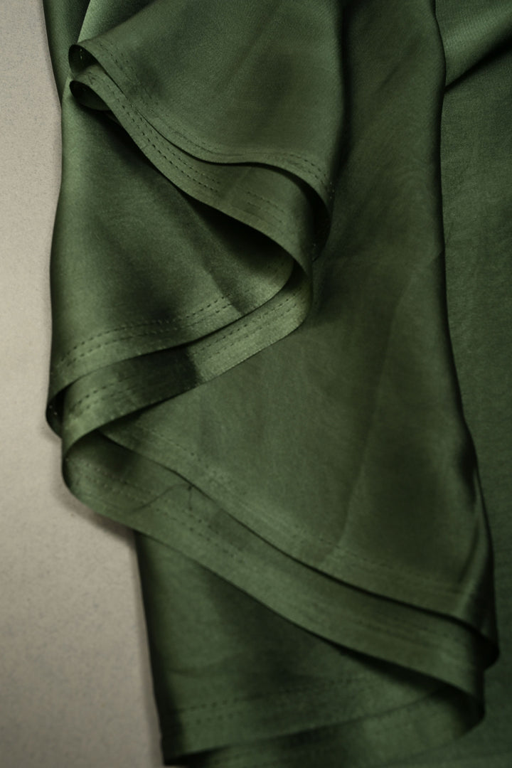 Deep Sage Green Shimmer Georgette Saree with Blooming Floral Hand Painted on Pallu , No Blouse Piece | SHOBITAM