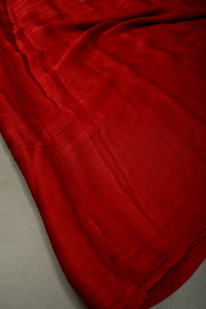 Blood Red Modal Silk Saree with Blooming Floral Hand Painted and Lagda Patta Crushed Tissue Pallu | SHOBITAM