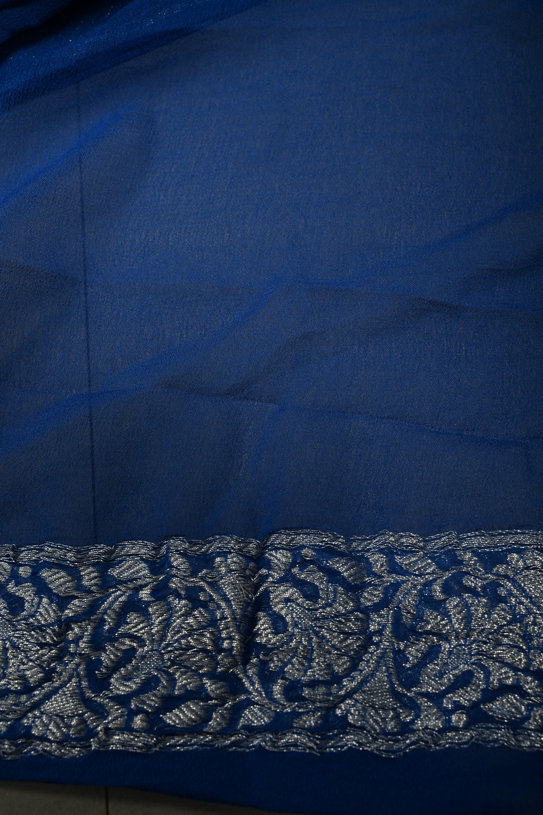 Shades of Ocean Color Ombre Pure Silk Banarasi Chiffon Saree with Siver Zari Buttas and Border | SILK MARK CERTIFIED | SHOBITAM