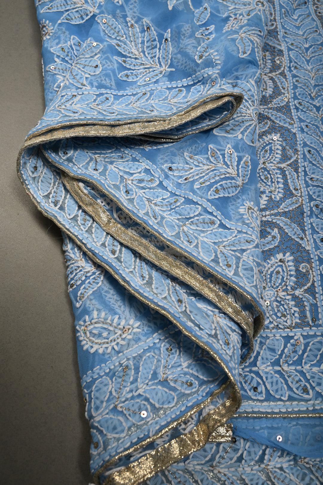 Sky Blue Authentic Hand Chikankari Full Jaal embroidery with Sequin embellishments on  Georgette Saree| Shobitam