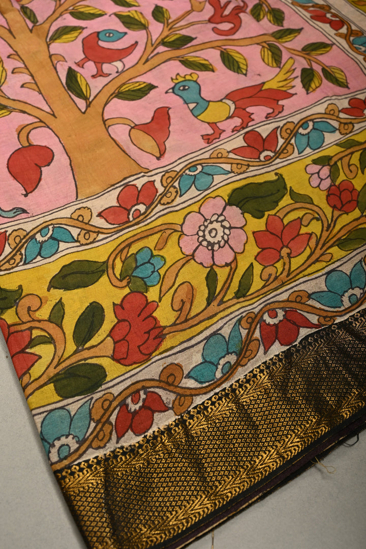 Authentic Pen Kalamkari Handpainted on Mangalagiri Silk Cotton Saree  | SHOBITAM