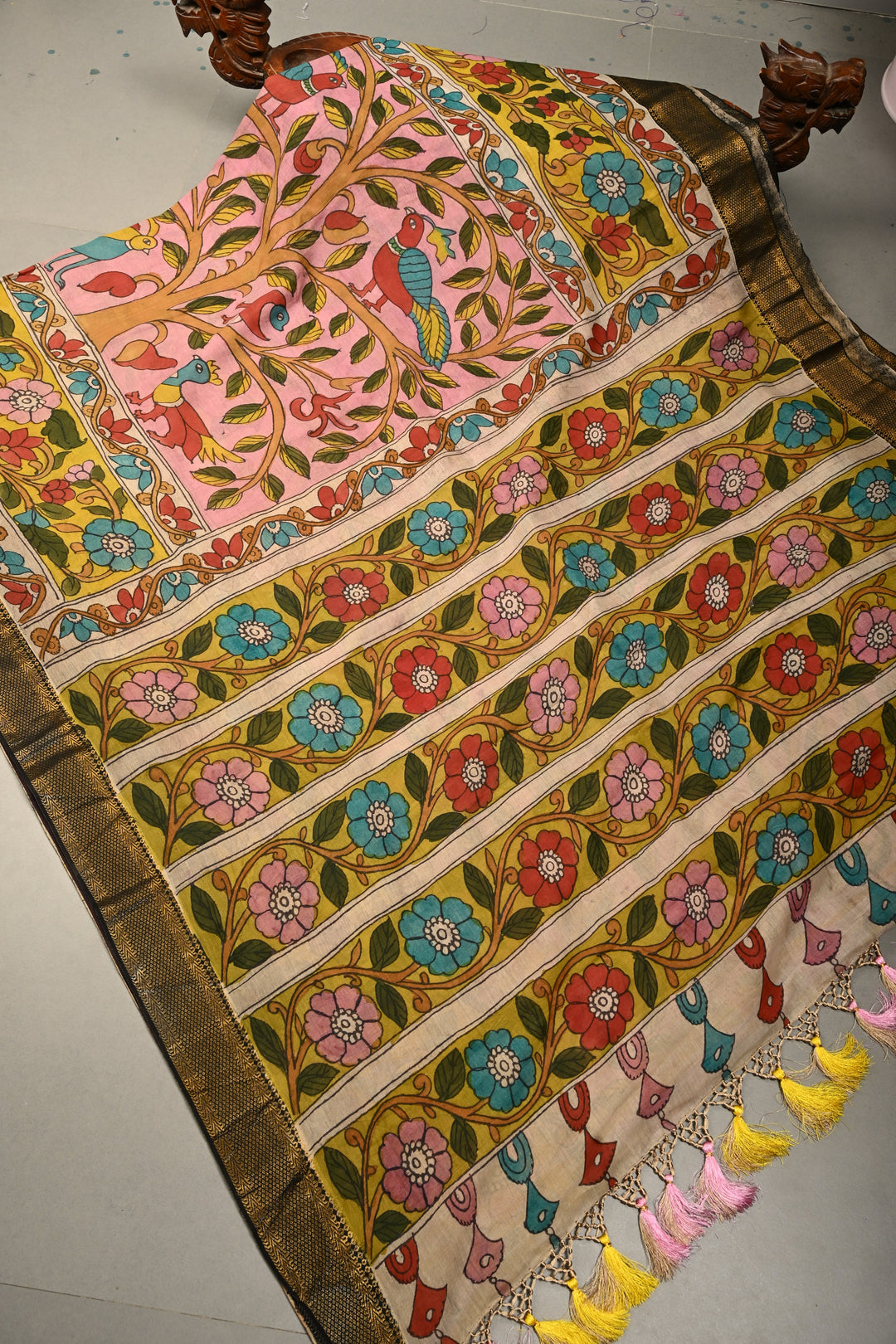 Authentic Pen Kalamkari Handpainted on Mangalagiri Silk Cotton Saree  | SHOBITAM