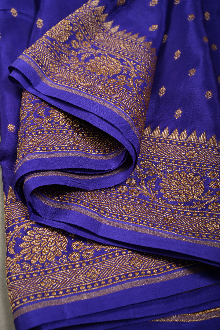 Green-Purple Banarasi Crepe Georgette Silk Saree with Zari Buttis and Antique Oxidized Zari Border | SILK MARK CERTIFIED | SHOBITAM