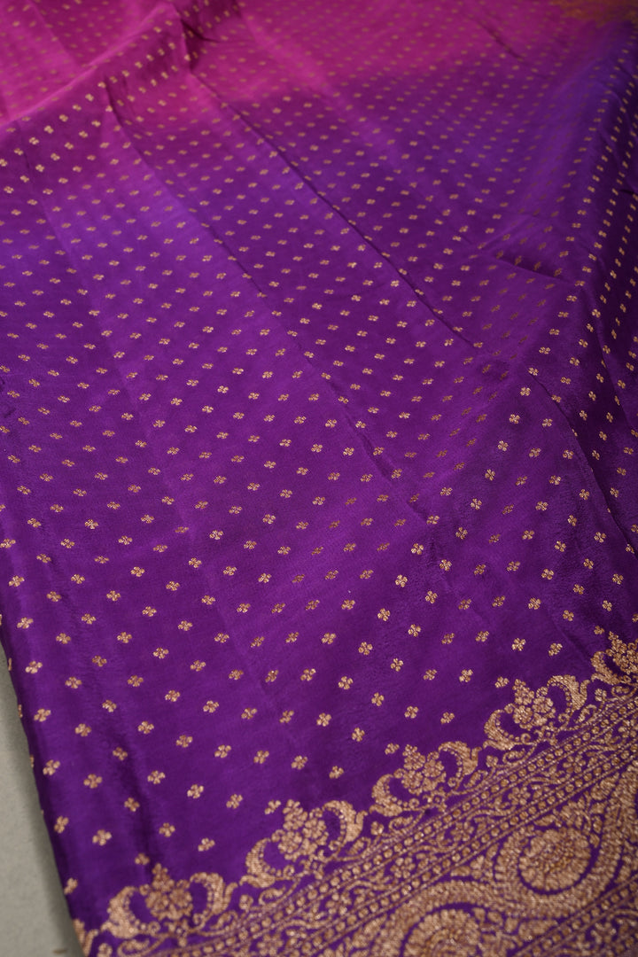 Magenta-Purple Banarasi Crepe Georgette Silk Saree with Chunri Buttis and Antique Oxidized Zari Border | SILK MARK CERTIFIED | SHOBITAM