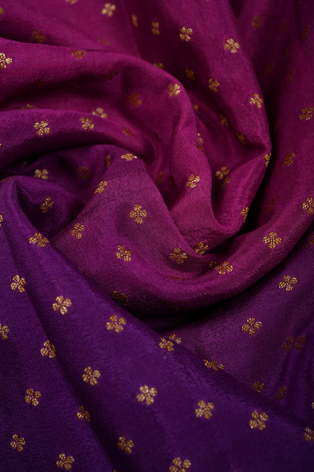 Magenta-Purple Banarasi Crepe Georgette Silk Saree with Chunri Buttis and Antique Oxidized Zari Border | SILK MARK CERTIFIED | SHOBITAM