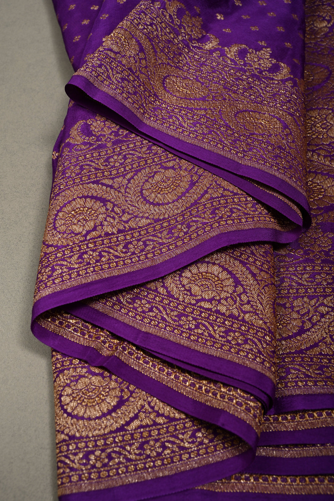 Magenta-Purple Banarasi Crepe Georgette Silk Saree with Chunri Buttis and Antique Oxidized Zari Border | SILK MARK CERTIFIED | SHOBITAM