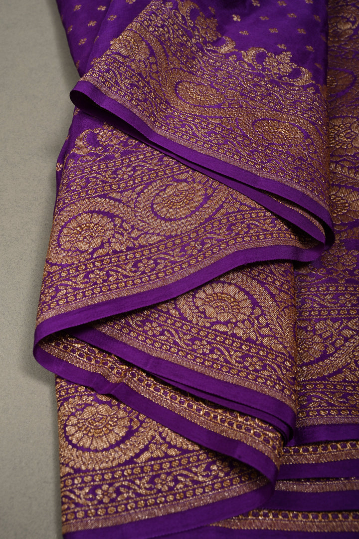 Magenta-Purple Banarasi Crepe Georgette Silk Saree with Chunri Buttis and Antique Oxidized Zari Border | SILK MARK CERTIFIED | SHOBITAM