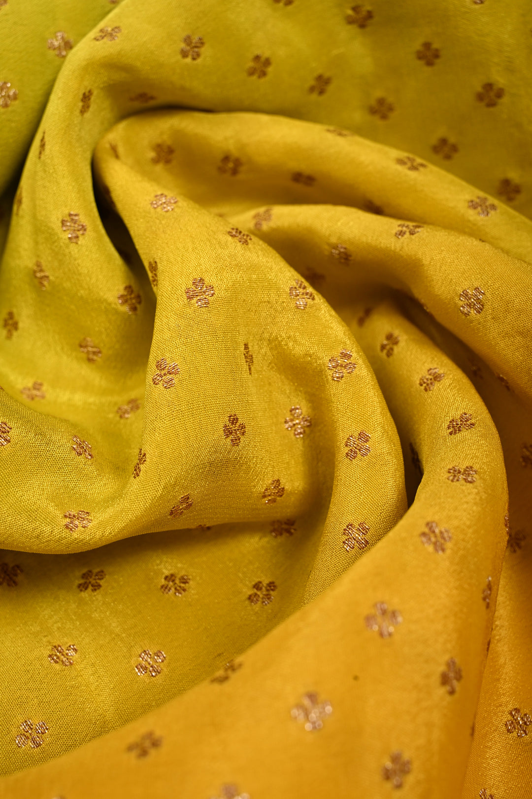 Lime Yellow-Mustard Banarasi Crepe Georgette Silk Saree with Chunri Buttis and Antique Oxidized Zari Border | SILK MARK CERTIFIED | SHOBITAM
