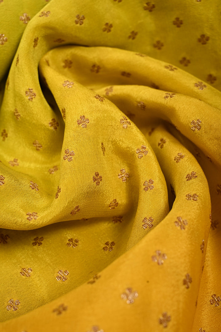 Lime Yellow-Mustard Banarasi Crepe Georgette Silk Saree with Chunri Buttis and Antique Oxidized Zari Border | SILK MARK CERTIFIED | SHOBITAM