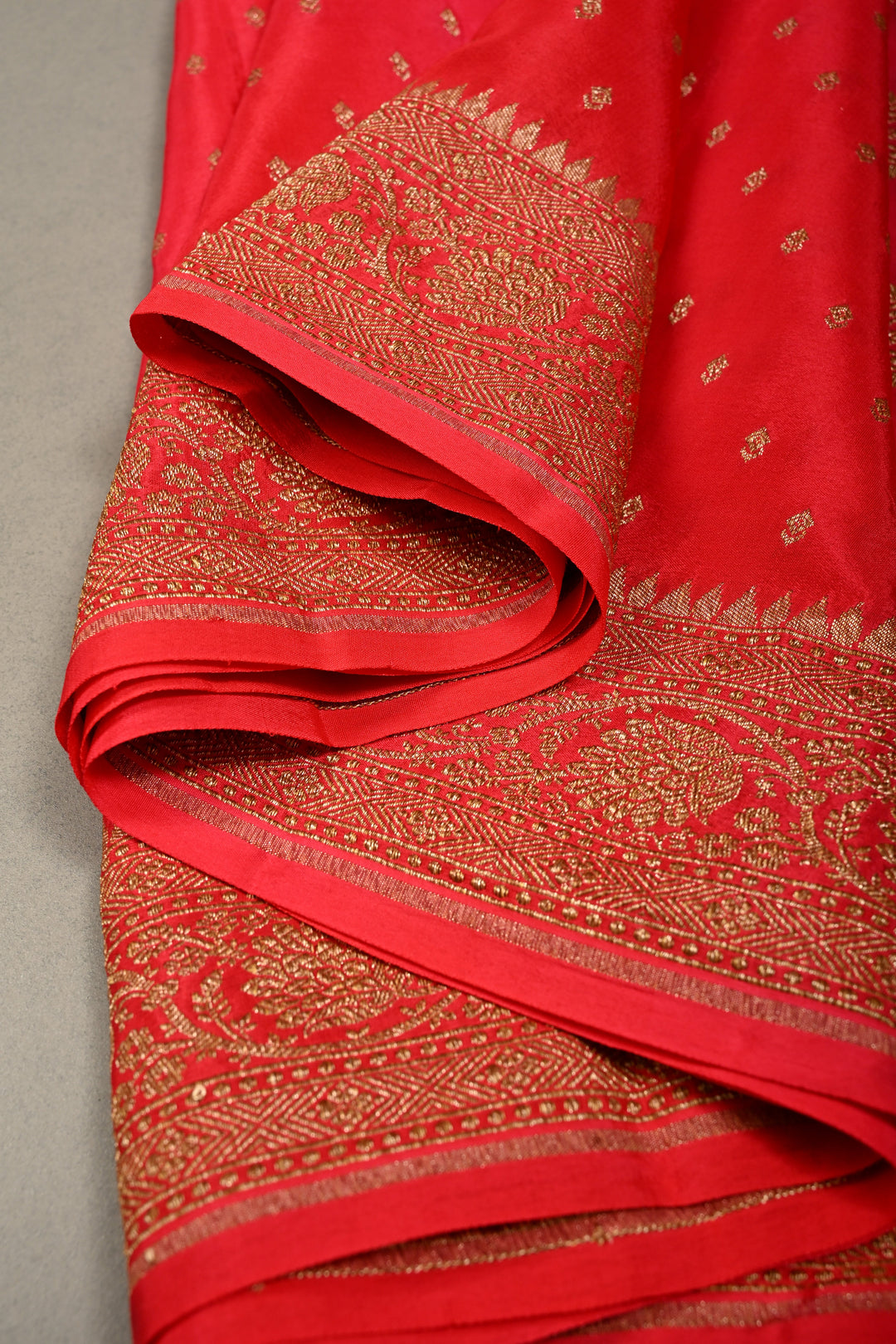 Pink-Red Banarasi Crepe Georgette Silk Saree with Zari Buttis and Antique Oxidized Zari Border | SILK MARK CERTIFIED | SHOBITAM