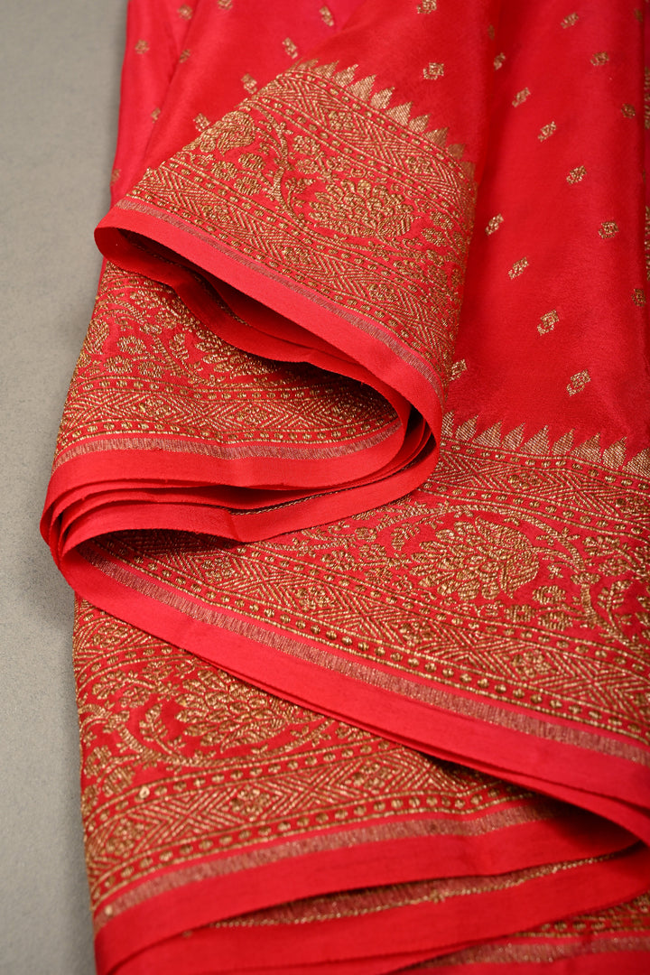 Pink-Red Banarasi Crepe Georgette Silk Saree with Zari Buttis and Antique Oxidized Zari Border | SILK MARK CERTIFIED | SHOBITAM