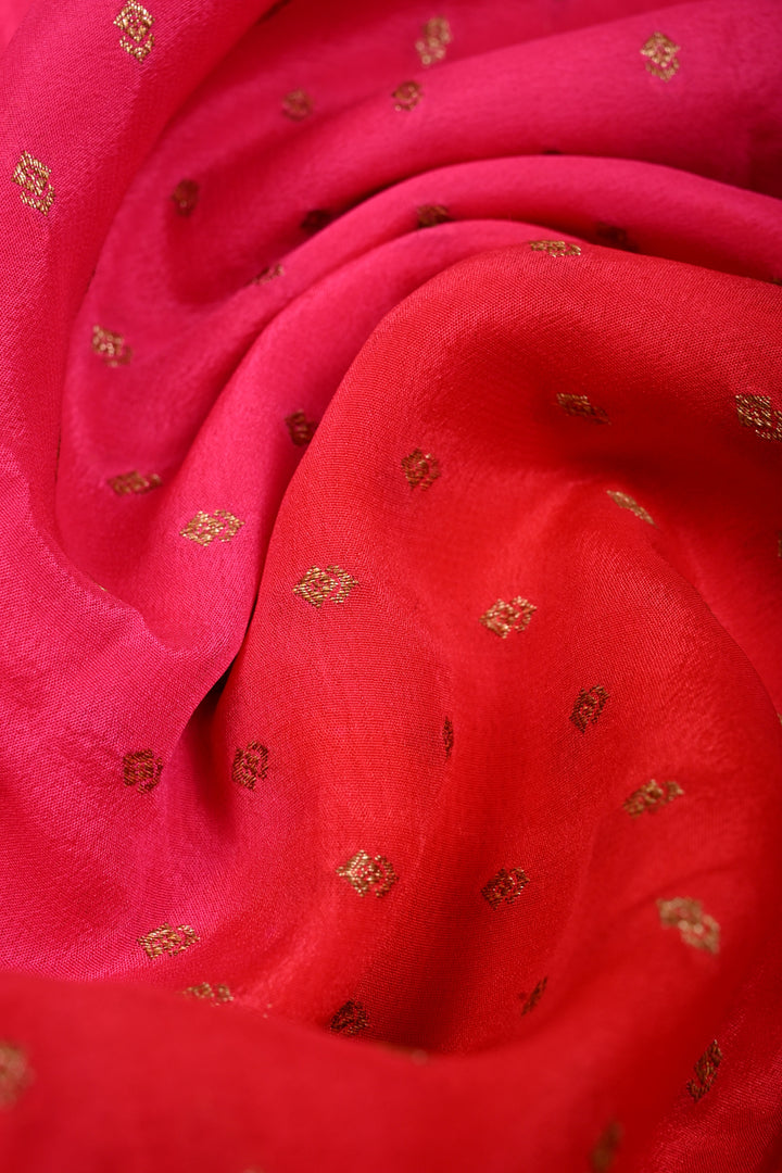 Pink-Red Banarasi Crepe Georgette Silk Saree with Zari Buttis and Antique Oxidized Zari Border | SILK MARK CERTIFIED | SHOBITAM