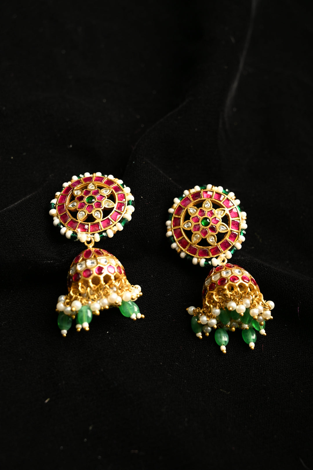 Dhamini Jhumkas in Brass with Jadau and Gold Tone | SHOBITAM