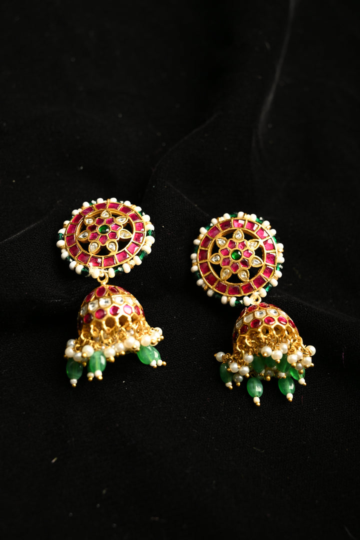 Dhamini Jhumkas in Brass with Jadau and Gold Tone | SHOBITAM