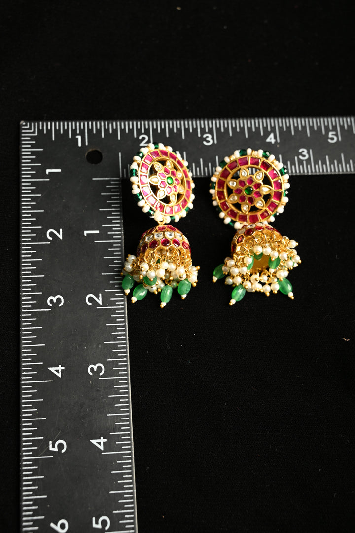 Dhamini Jhumkas in Brass with Jadau and Gold Tone | SHOBITAM