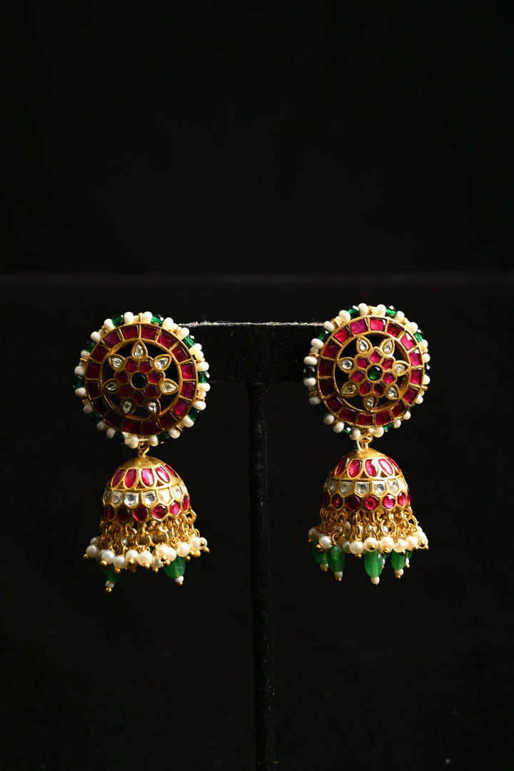 Dhamini Jhumkas in Brass with Jadau and Gold Tone | SHOBITAM