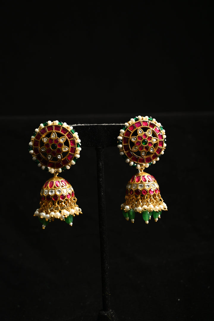 Dhamini Jhumkas in Brass with Jadau and Gold Tone | SHOBITAM