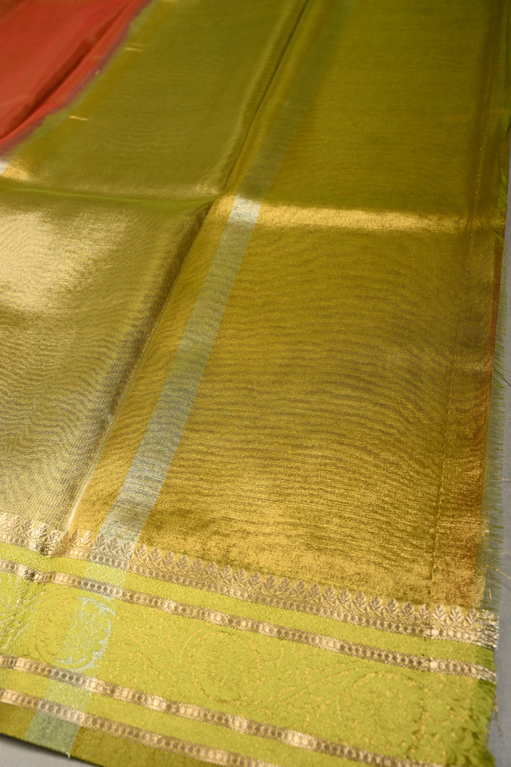 Pink Gold Tissue Semi Silk Saree with  Contrast Zari Border | SHOBITAM