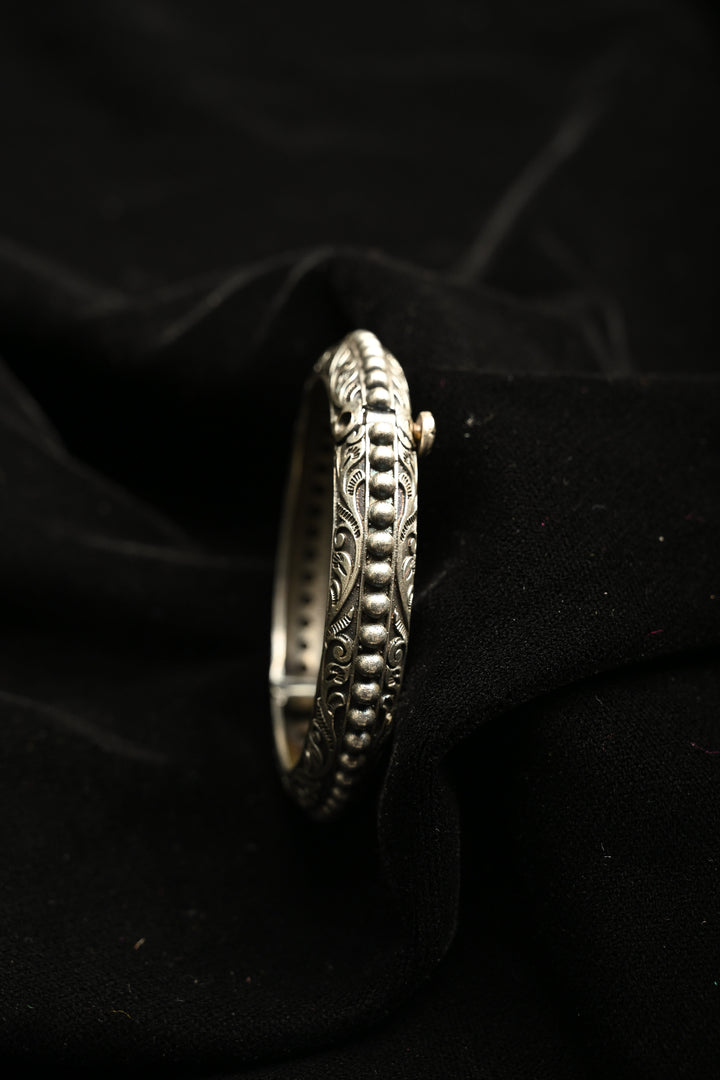 Zara Bangle in Brass with Antique Silver Polish and Adjustable Screw - Single Piece