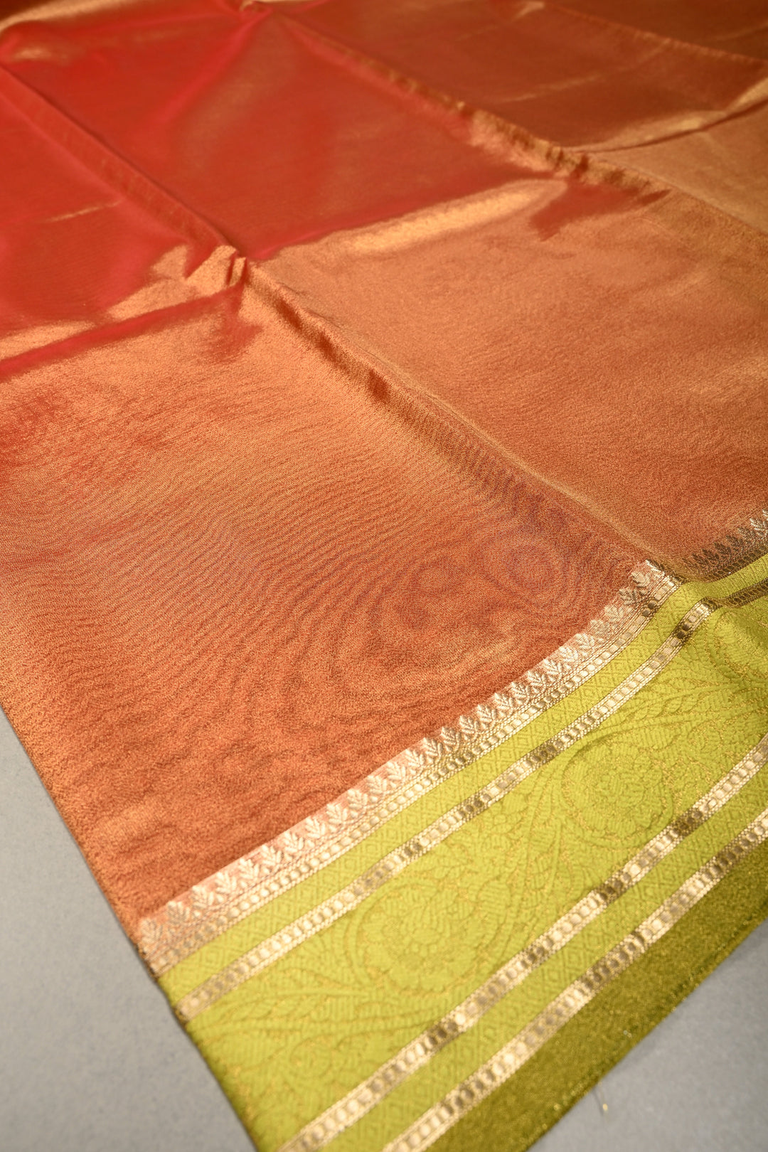 Pink Gold Tissue Semi Silk Saree with  Contrast Zari Border | SHOBITAM